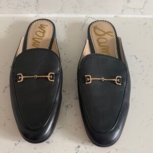 Sam Edelman Black Leather Horsebit Backless Mules